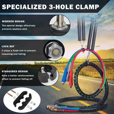 Heavy Duty 2 Pack 16 Inch Double Tender Spring Kit With 3-In-One Hose Holder And 3-Hole Clamp for Semi Trucks and Trailers displayed