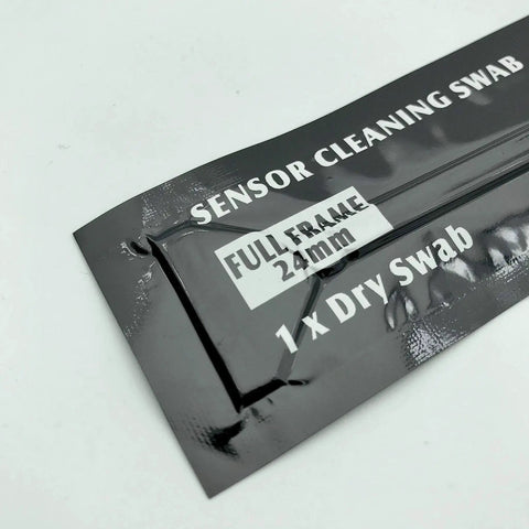 Full Frame Sensor Cleaning Swabs 24mm For DSLRs And SLRs 20 Pack HCS 24 shown in black vacuum-sealed wrap