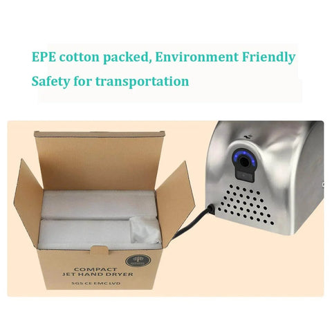 Seonsing Automatic Commercial Hand Dryer Heavy Duty Compact High Speed 224 Mph Restroom With Hygiene Filter Low Noise packaging