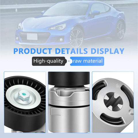 Beefed Up Serpentine Belt Tensioner Assembly With Pulley Replacement For Forester Impreza BRZ Outback Crosstrek WRX XV Crosstrek And Legacy Models From 2011 Through 2019 OEM 39359, showing details of pulley and tensioner components.