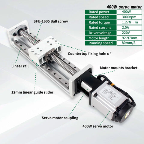 Servo Linear Actuator ZBX80 Plus CNC Linear Stage Motion Platform+400W 220V Servo Motor Without Brake+Driver, XYZ Axis Linear Slide Table Rail Guide (100mm) with linear guide and motor