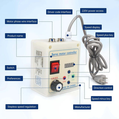 750W Permanent Magnet Brushless Servo Motor Max Speed 6500rpm/min with Servo Motor Speed Controller featuring controls and display for woodworking machine.