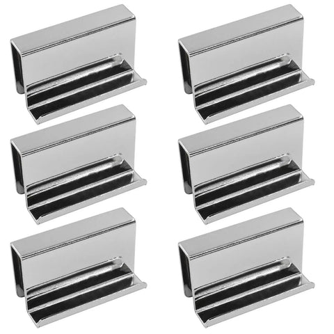 Set Of 6 Glass Finger Edge Pulls 1.6 Inch Steel Clip Handles For Cabinet Doors And Display Windows, Rectangular Chrome Finish