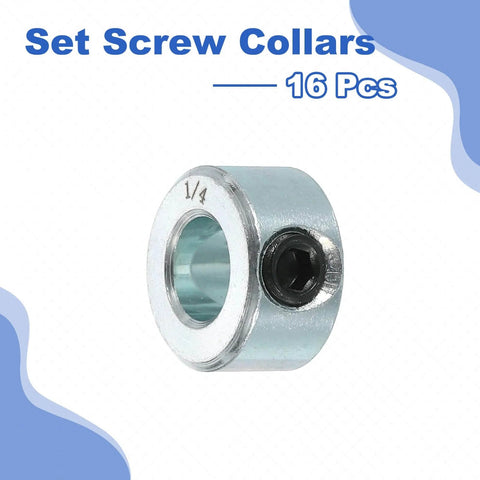 16pcs Set Screw Collars 1/4" Bore Carbon Steel Shaft Collars, 1/2" OD, 5/16" Width Lock Axle Collar Clamp for Linear Rod Shaft Guide