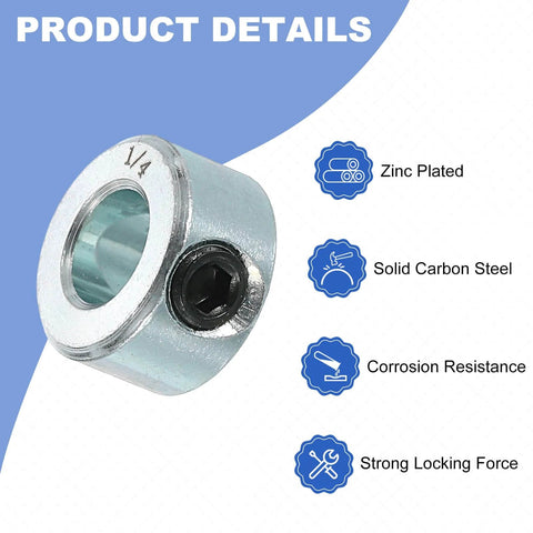 16pcs Set Screw Collars 1/4" Bore Carbon Steel Shaft Collars, 1/2" OD, 5/16" Width Lock Axle Collar Clamp, zinc plated