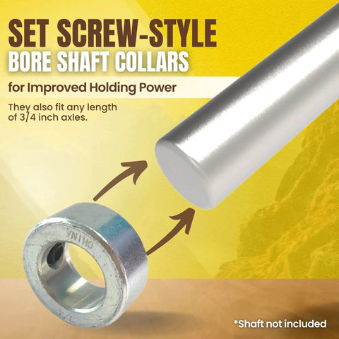 Four Pack 0.75 Inch Bore Solid Steel Shaft Collars Zinc Plated For Machinery And Industrial Use with socket cup point set screws