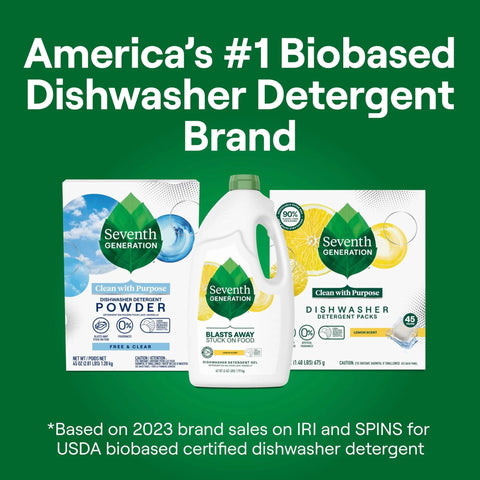 Seventh Generation Dishwasher Detergent Liquid Gel, Powers Away Stuck-On Food, Lemon Scent, 42 Oz with Powder and Packs