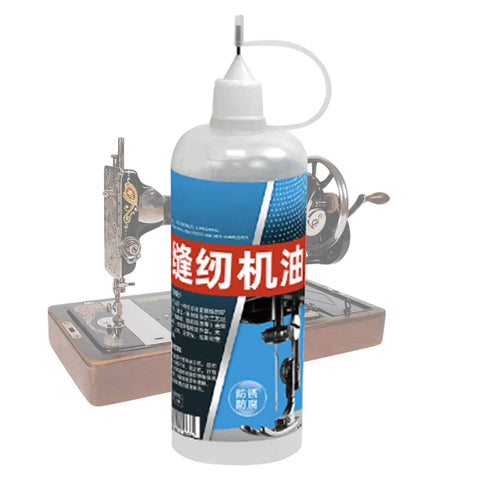 Sewing Machine Oil And High Temperature Lubricant For Precision Machines, bottle with sewing machine, enhances smooth operation