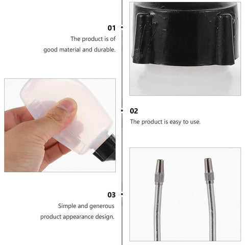 Close-up of Three Piece Sewing Machine Oil Can Set With Iron Spout And Cap For Precise Lubrication detailing nozzles and cap design.