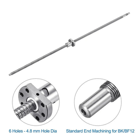 SFU1204 Ball Screw 12mm Diameter 4mm Lead 800mm Length with Anti Backlash Nut and BK BF12 CNC end machining