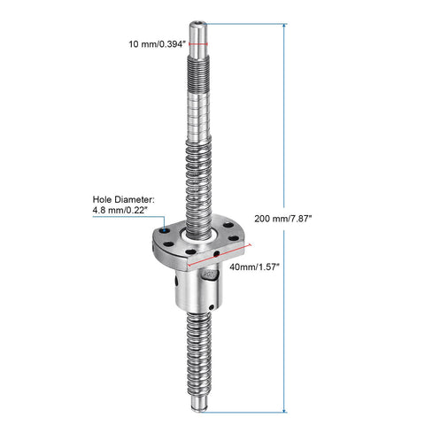 Close-up of SFU1204 Ball Screw Kit 200mm with Anti Backlash Ball Nut, machined ends, 12mm diameter, 4mm lead, bearing steel
