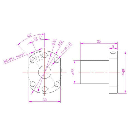 Technical drawing of 1PCS SFU1204 Ballscrew Nut Diameter 12mm 4mm Pitch Ball Screw Single nut for 1204 nut housing Bracket CNC Carving Machine Parts
