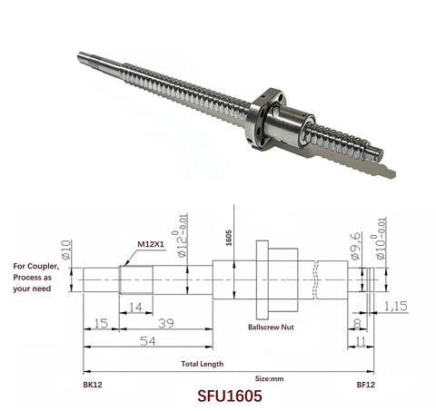 16mm Ball Screw Kit SFU1605 Anti Backlash Precision Ball Screw With 1000mm Length And 5mm Lead for CNC Machines