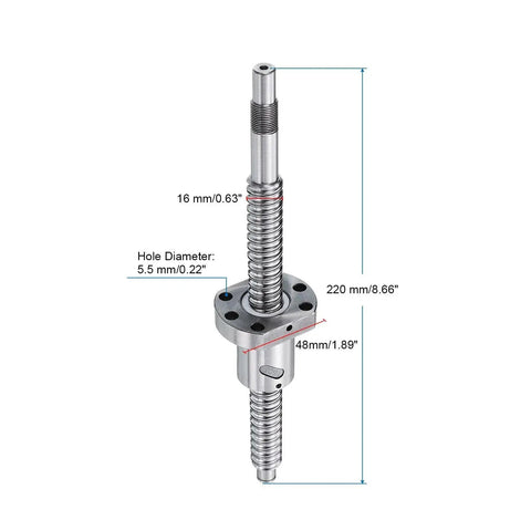 SFU1605 Ball Screw 16mm Diameter, 5mm Lead, 220mm Length With Ball Screw Nut Anti Backlash Kit For BK BF12 CNC Machines