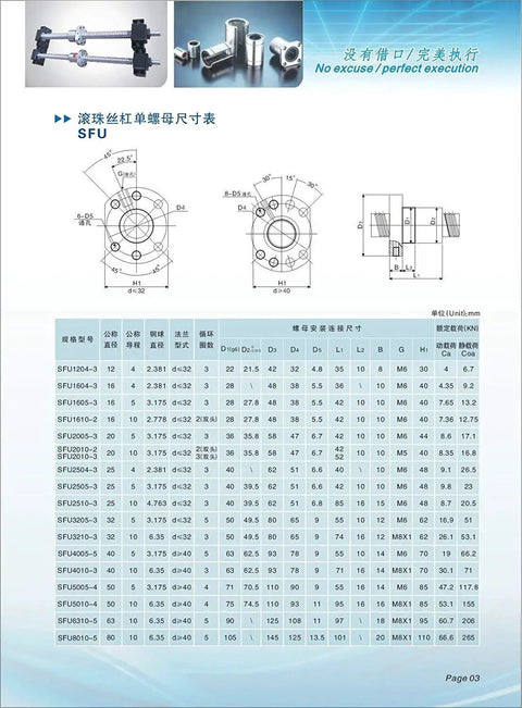 Technical diagram of SFU1605 RM1605 Ball Screw Assembly 16mm Diameter 700mm Length with specifications and dimensions.