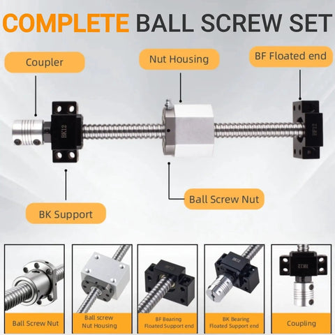 SFU1605 Ball Screw Kit 1200mm With Nut Coupler BK BF12 End Supports And Nut Housing For CNC Machines