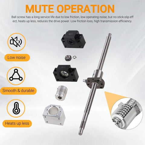 SFU1605 Ball Screw Kit 1200mm with Nut Coupler BK BF12 End Supports and Nut Housing for CNC Machines components diagram