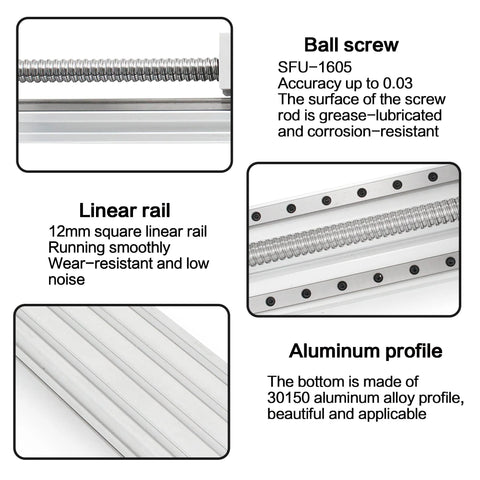 Close-up view of CNC Linear Stage With 500mm Stroke Beefy Build For Precision RATTMMOTOR ZBX80 showing ball screw and aluminum profile.