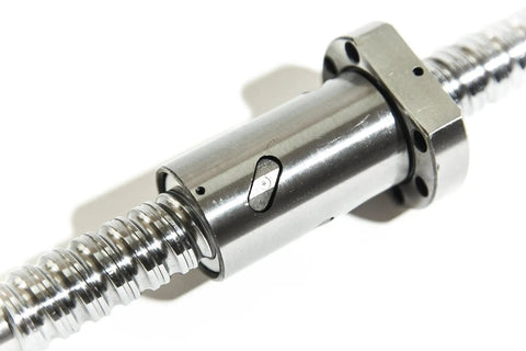 Close-up of SFU1605 Ball Screw Nut Kit for CNC Applications 16mm Diameter Lead 5mm Length 300mm, GCr15 Steel, High Precision.