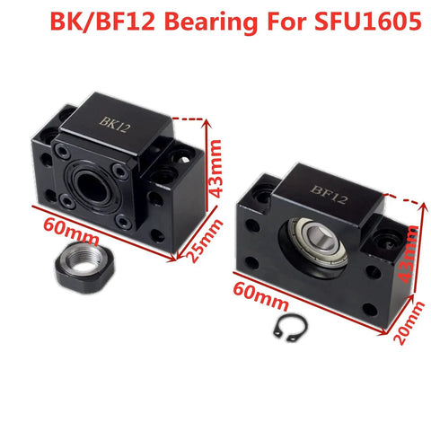 BK12 BF12 nut housing brackets for SFU1605 Ball Screw Kit 750mm Length 16mm Diameter 5mm Lead CNC Machines