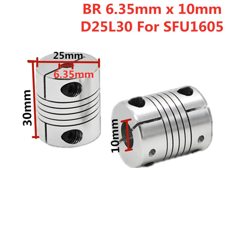 BR coupling D25L30 for 1200mm SFU1605 Ball Screw Kit, 6.35mm x 10mm connectors
