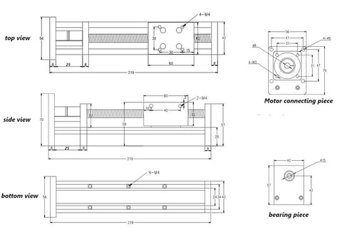 Technical drawing of SFU1605 linear slide table with 300mm stroke, showing top, side, and bottom views of CNC actuator components.