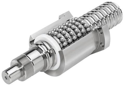 SFU2505 CNC Ball Screw Assembly with Nut, End Machined, 25mm Diameter, GCr15 Steel, close-up view of precision rolled thread