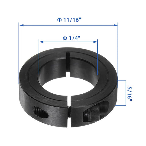 (4-Pack) Shaft Collar 1/4" Bore, 1045 Steel Set Screw Split Clamp-On Collars, 11/16" OD, 5/16" Thickness, with M4 Set Screws
