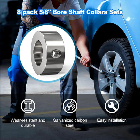 Heavy Duty Built To Last Eight Pack Five Eighths Bore Zinc Plated Carbon Steel Shaft Collars Set Screw Style in use on vehicle