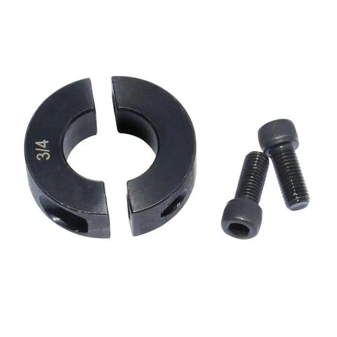 Two Piece Clamping Shaft Collar Three Quarters Inch Double Split Set Screw Style Carbon Steel Bore shown with screws