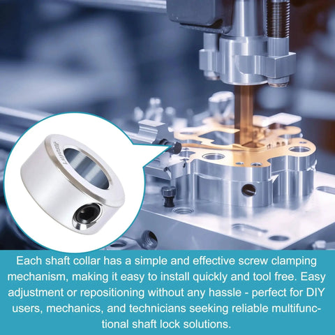 Heavy Duty Four Pack 1/2 Inch Bore Shaft Collars Zinc Plated Set Screw 1/4-20 Carbon Steel, shown on machine tool