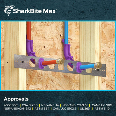 Half Inch Push Cap For PEX Copper CPVC PE RT HDPE Pipes Push To Connect Brass Plumbing Fitting SharkBite Max UR514A Cap End Plug shown installed in wood panel.