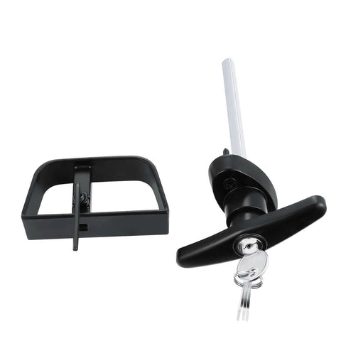 Shed door latch T handle lock kit with 4 keys, heavy duty metal hardware, black powder coated finish, adjustable back D handle, 4-1/2 inch stem