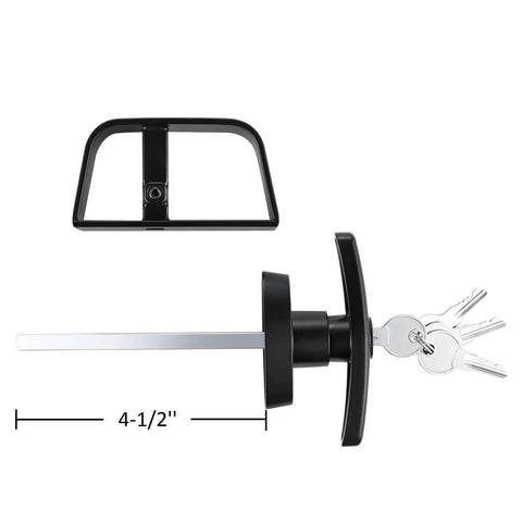 Shed door latch T handle lock kit with 4 keys, heavy duty metal hardware, adjustable D handle, black powder coated, 4-1/2 inch stem