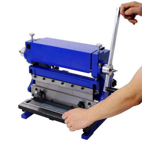 3-In-1 12 Inch Sheet Metal Machine With Shear Press Brake And Slip Roll for bending, cutting, and rolling, 20 Gauge capacity.