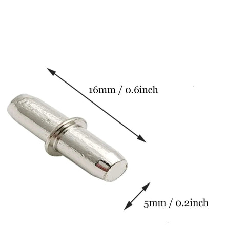 Cylindrical nickel-plated shelf pin with measurements, part of 60 Pieces Shelf Bracket Pegs Stainless Steel Shelf Pins Support, 3 Styles.