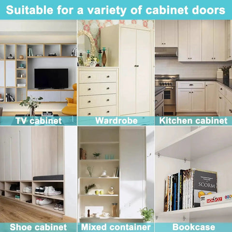 Image showing variety of cabinet types including TV cabinets, wardrobes, kitchen cabinets, shoe cabinets, mixed containers, and bookcases suitable for 144 Piece Shelf Pins Pegs Kit With 5 Styles Of Metal Shelf Supports For Cabinets And Shelves Dual Diameter Pins With Silicone Covers For Glass Corner And Wood Shelves Durable Shelf Bracket Holders For Furniture.