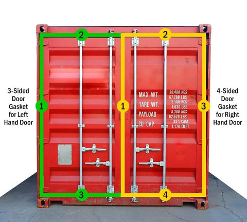 Mytee Products shipping container door gasket set, 2-piece rubber seals; left 3-sided and right 4-sided, 9 ft 6 in long.