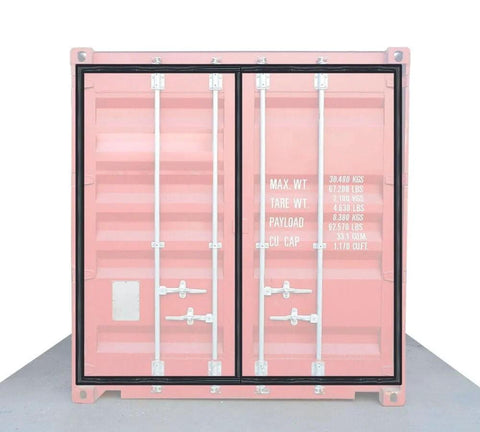 Shipping container door gasket set, 2pc rubber seal, black gasket on pink double-door container