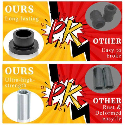 Comparison of 12 Pcs Shock Absorber Bushings Bearings Kit For Polaris Ranger with alternate products, showing durability and material quality.