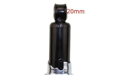 Close-up of the top part of a rear shock absorber 270 millimeter center to center mounting for quad ATV dirt bike pit bike go kart buggy 980 pound load