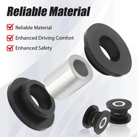Eight Piece Absorber Shock Bushing And Bearing Sleeve Kit For Arctic Cat ATVs Including Models 250 300 400 500 650 And 700 Year Range 1998 To 2006 Replaces Part Numbers 0604 310 And 0403 028 showing components and material quality