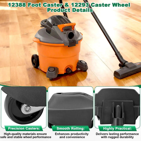 Foot Caster And Caster Wheel Replacement Set For Ridgid Shop Vac Vacuum Cleaners 6 To 16 Gallon Fits WD16650 WD06350 WD1665M