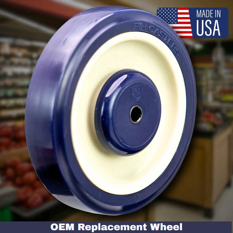 Universal Replacement Shopping Cart Wheel 5 Inch By 1.25 Inch Blue And Tan Crown TPU Tread With Dual 5 16th Precision Bearings