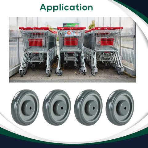 5 Inch Diameter Polyurethane Shopping Cart Wheel Replacement Kit With Stepped Tread Face Double Ball Bearing Heavy Duty Caster 1000 Lb Capacity Per Wheel Pack Of 4 Gray Quiet Smooth Operation For Industrial And Retail Carts