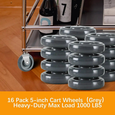 16 Pack 5 Inch Shopping Cart Replacement Wheels Kit With Double Ball Bearing TPU Silent Casters For Supermarkets Grey