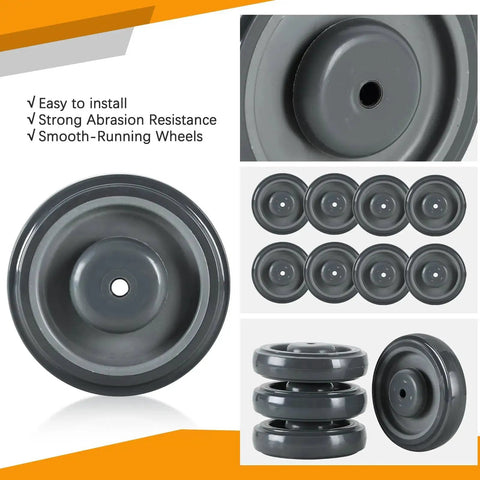 16 Pack 5 Inch Shopping Cart Replacement Wheels Kit With Double Ball Bearing TPU Silent Casters For Supermarkets Grey