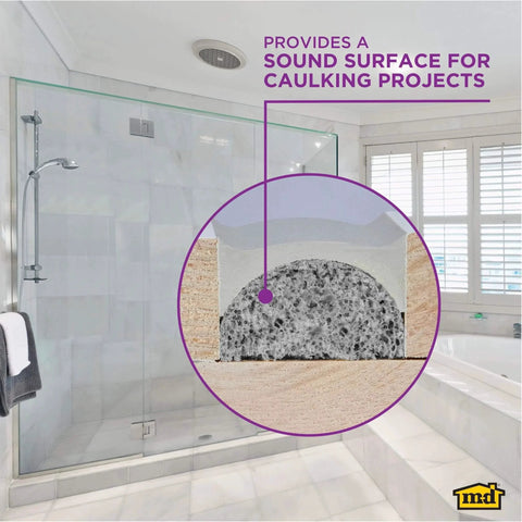 Versatile Gray Foam Backer Rod Set 1/2in x 20ft - Essential Caulk Saver for Sealing Concrete Gaps shown in shower installation
