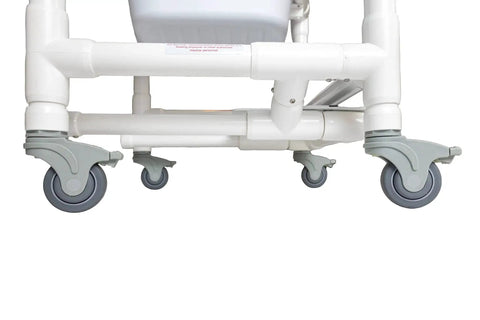Deluxe Replacement Shower Chair Wheels Set Of Four Locking Rubber Casters With Smooth Stem installed on RL 1 chair