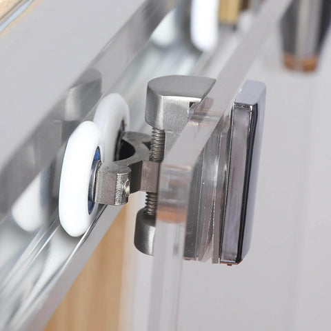 Close-up of 26mm Shower Door Rollers 4PCS Double Twin Top and Bottom Replacement Wheels on sliding glass shower door for quiet operation